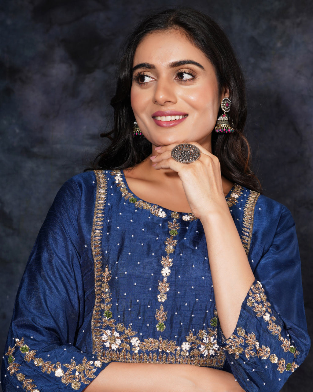 Blue Designer Embroidered Ethnic Kurta Set with Pant & Dupatta