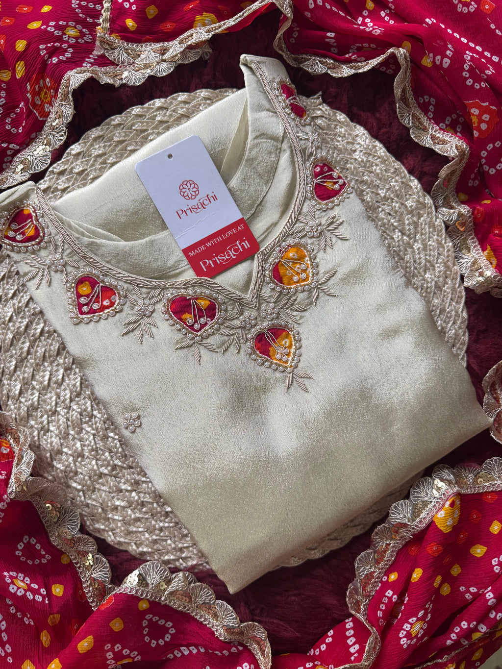 Off White embroidered kurta set with dupatta