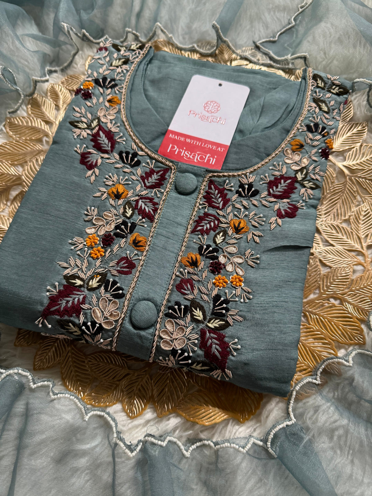 Sky blue Handwork kurta Pant  with dupatta