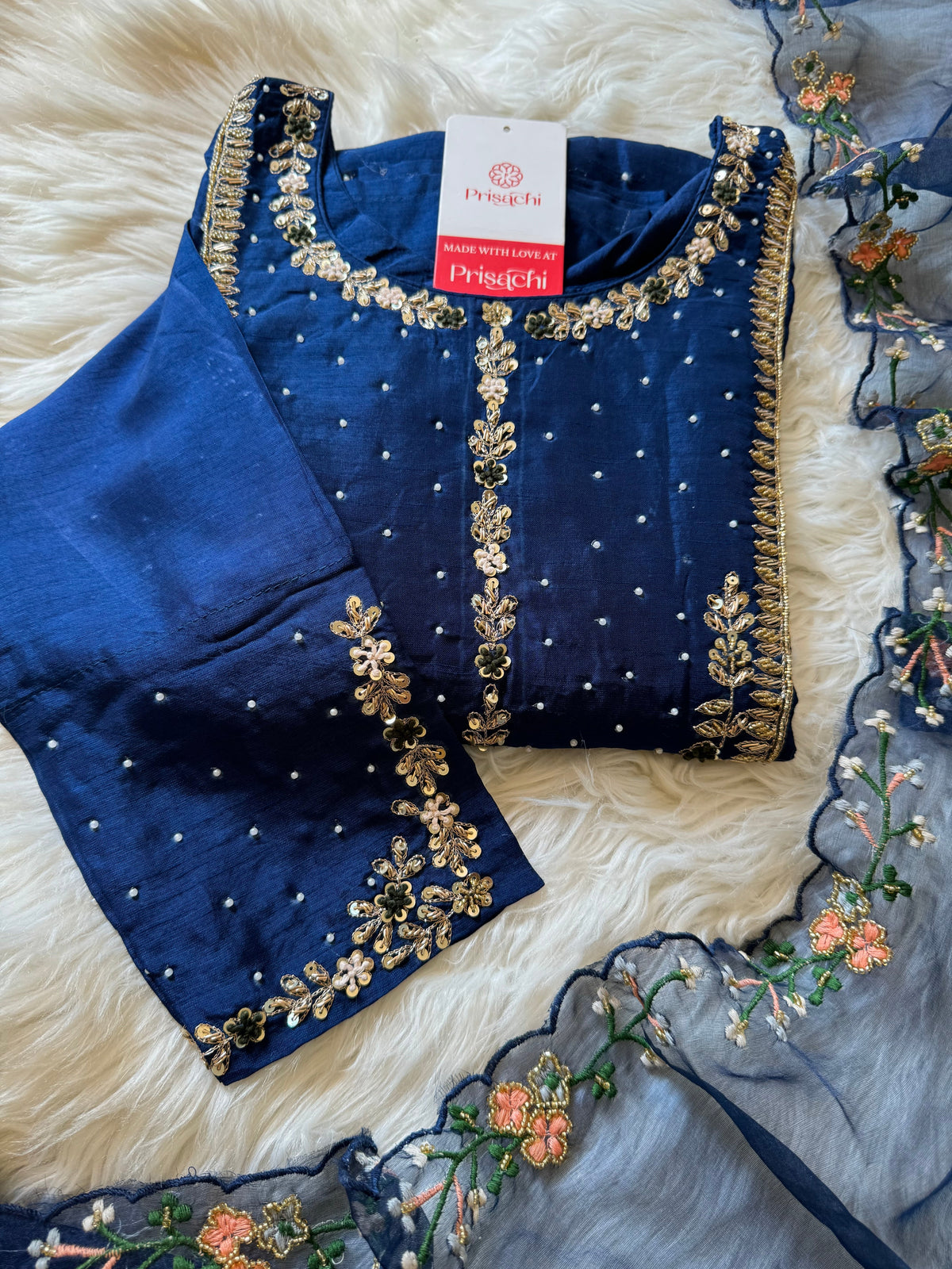 Blue embroidered kurta set with dupatta