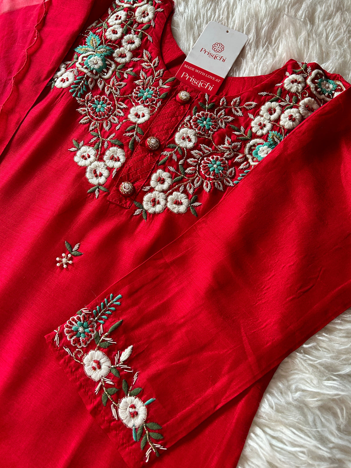 Designer Red Embroidered kurta bottom  with dupatta