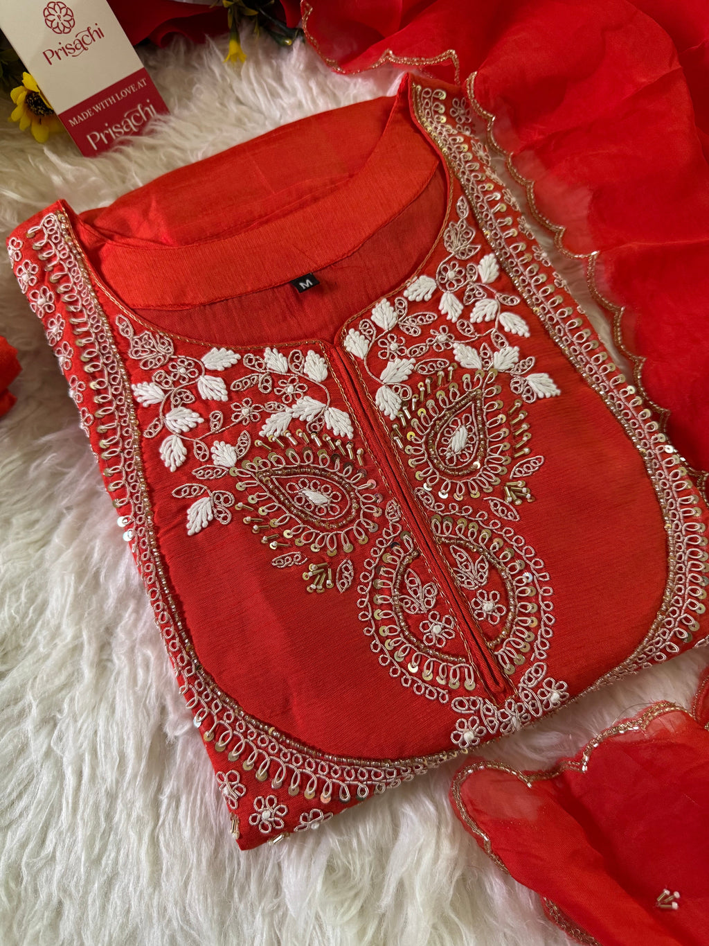 Orange Embroidered Kurta bottom With Dupatta