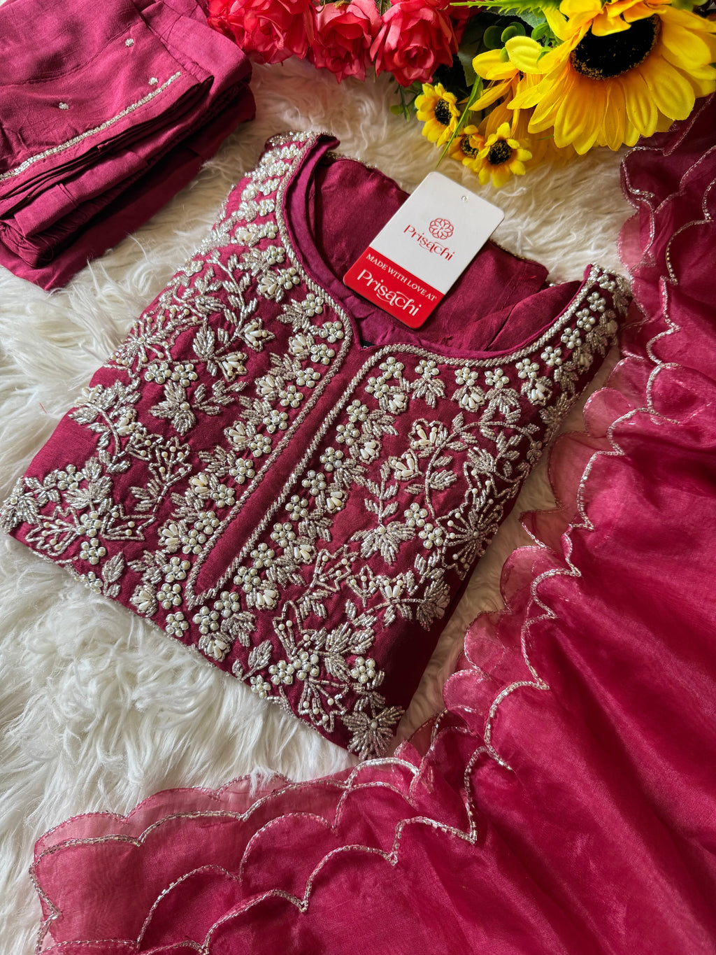 Pink Designer Embroidered kurta set with dupatta