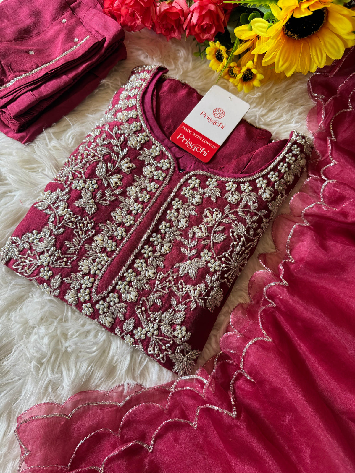 Pink Designer Embroidered kurta set with dupatta