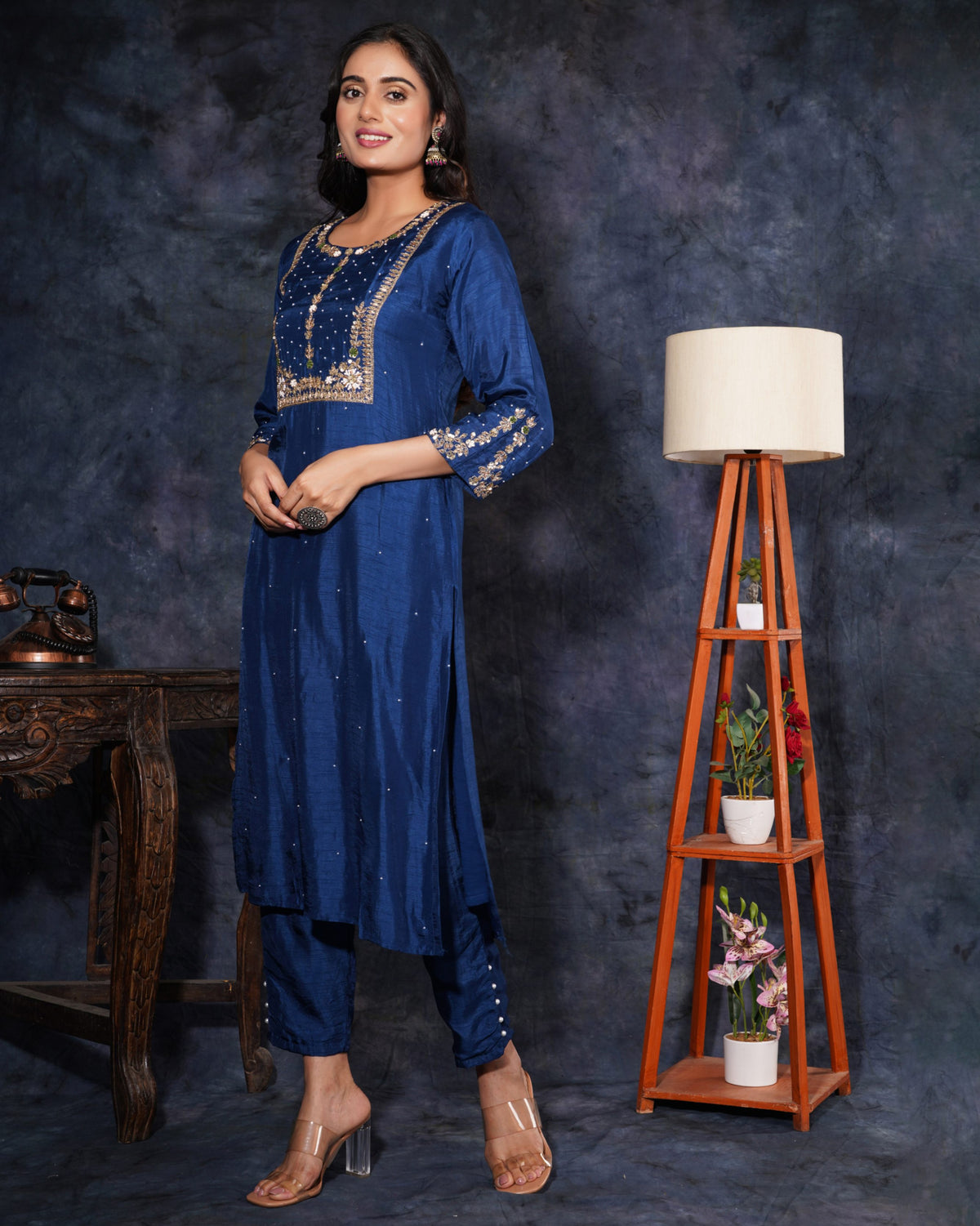 Blue Designer Embroidered Ethnic Kurta Set with Pant & Dupatta
