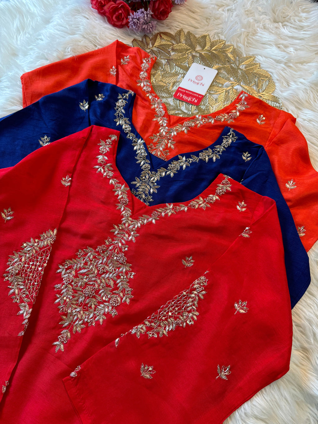 Orange  Designer Kurti set with Banarasi Duptta