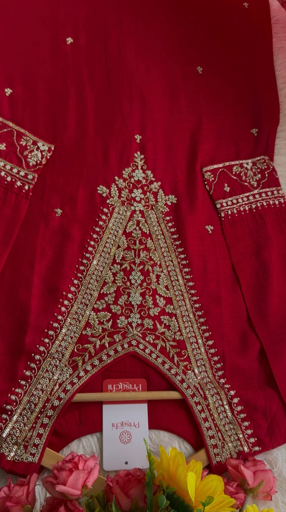 Red Embroidered kurta Pant  with dupatta