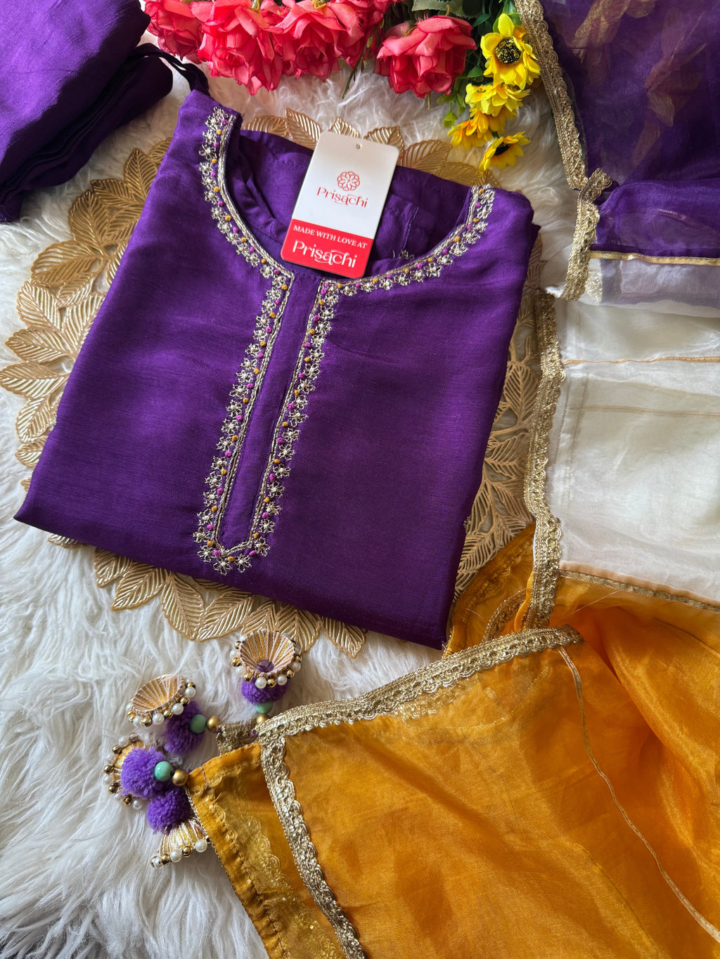 Purple embroidered kurta Pant  without  dupatta