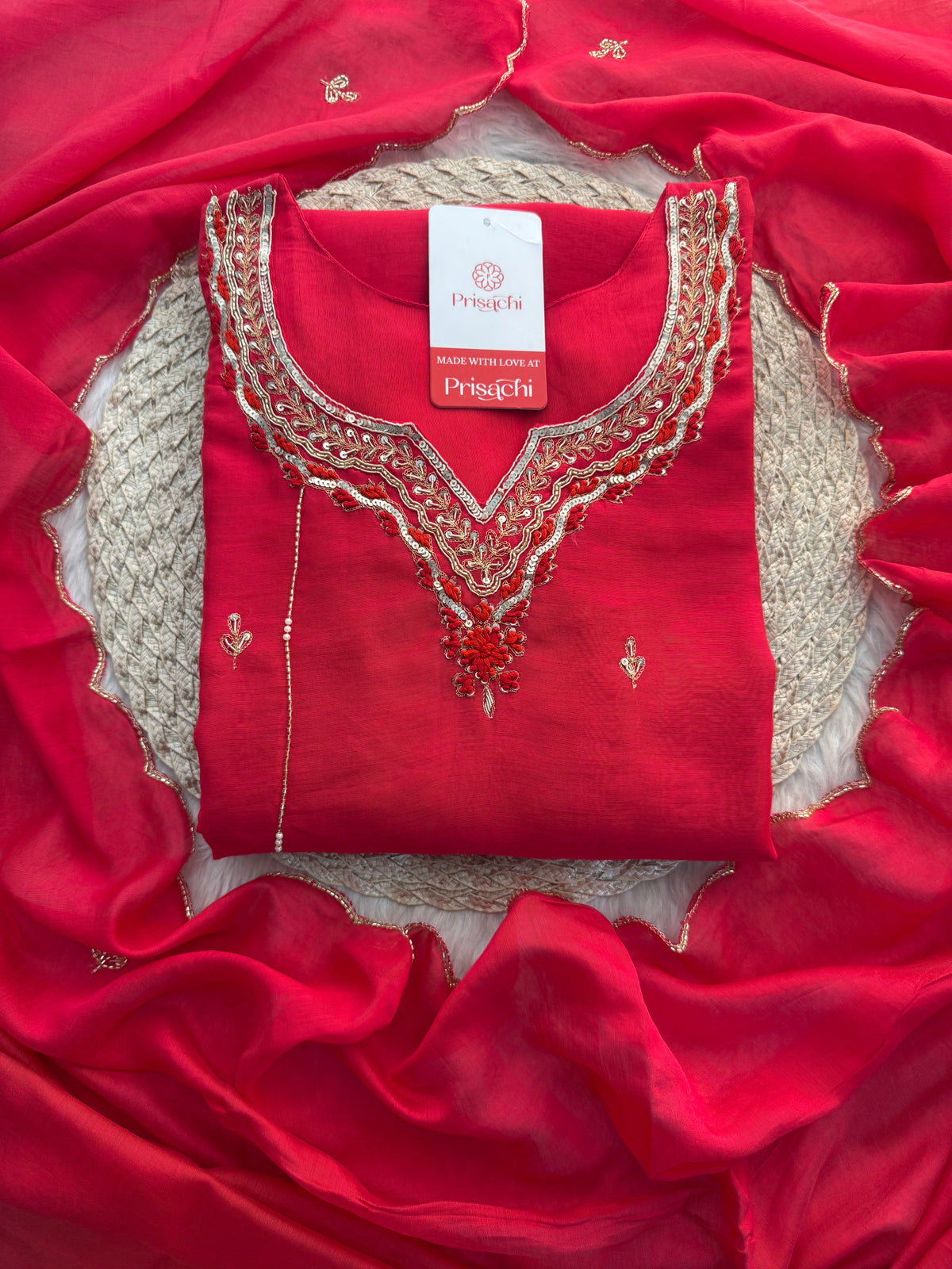 Pink Embroidered A-Line kurta set with dupatta and Pant