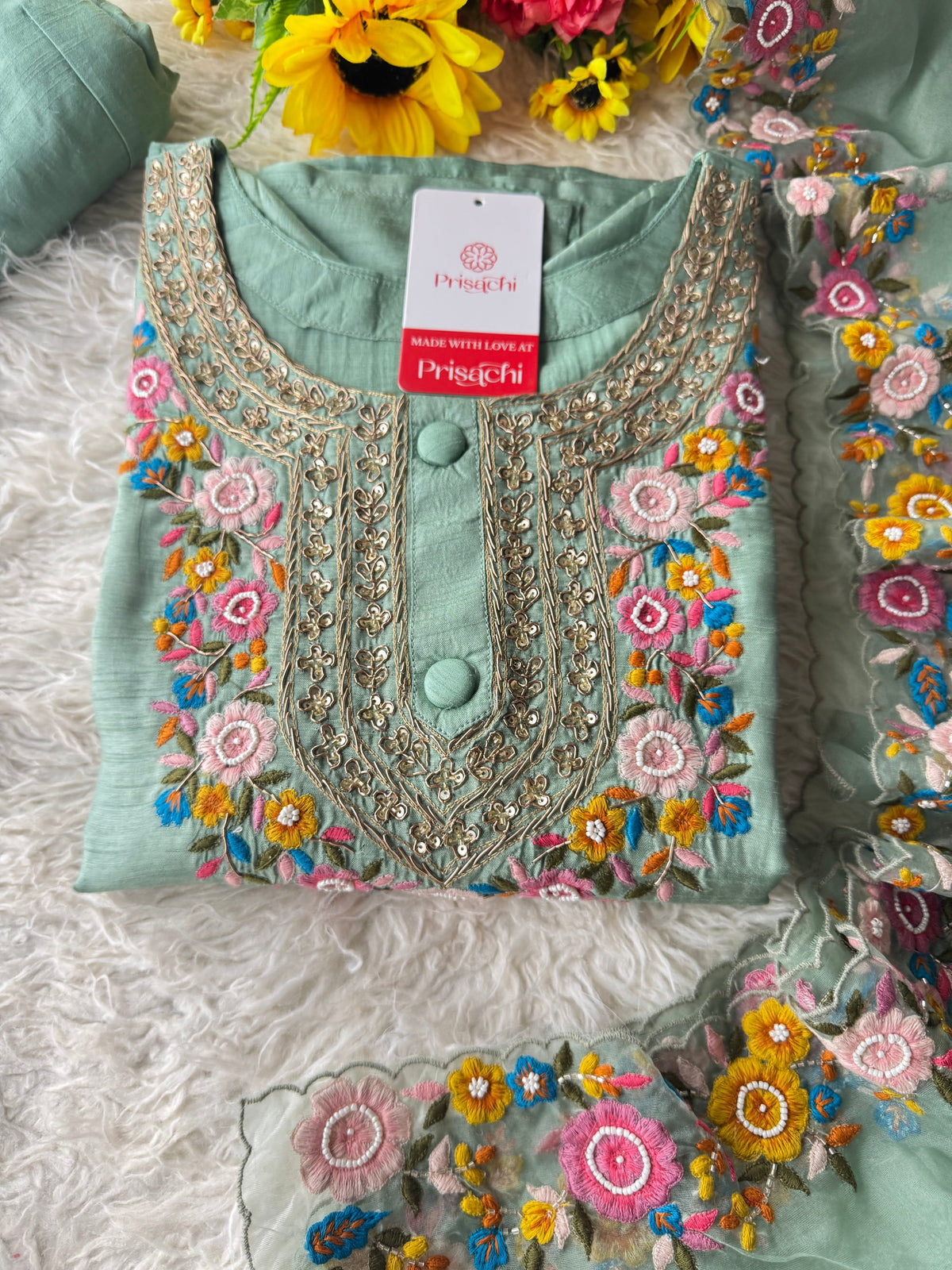 Pista Green Embroidered Kurta bottom With Dupatta