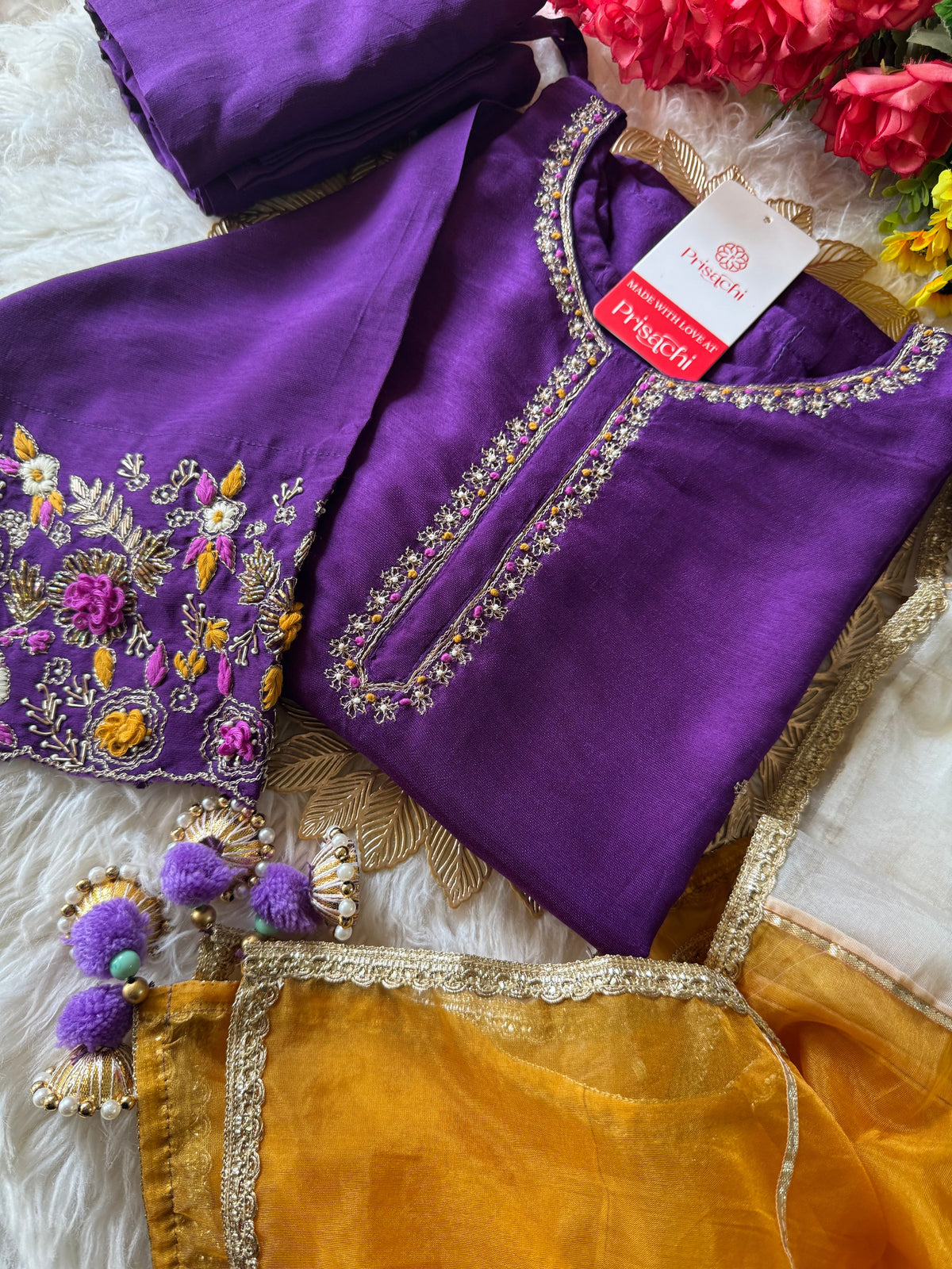 Purple embroidered kurta Pant  without  dupatta