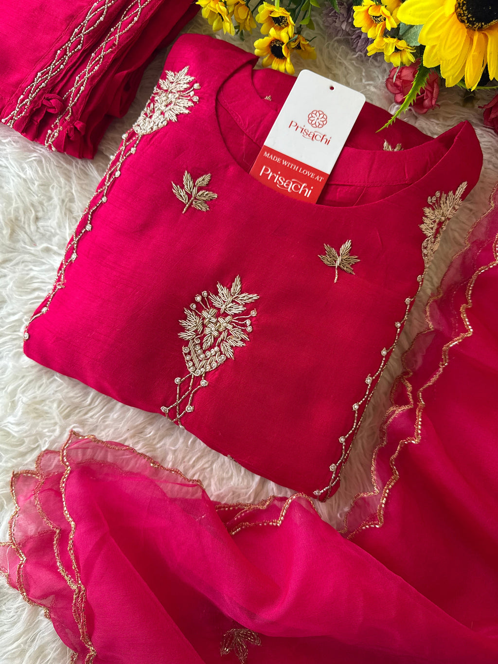 Pink Designer Embroidered kurta set with dupatta