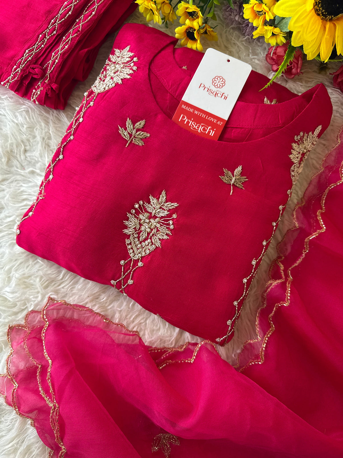 Pink Designer Embroidered kurta set with dupatta