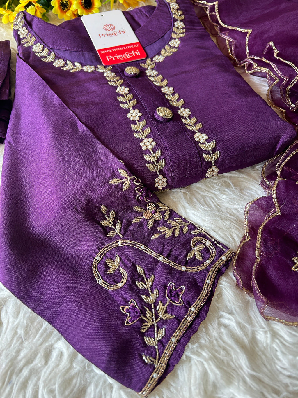 Purple embroidered kurta set with dupatta