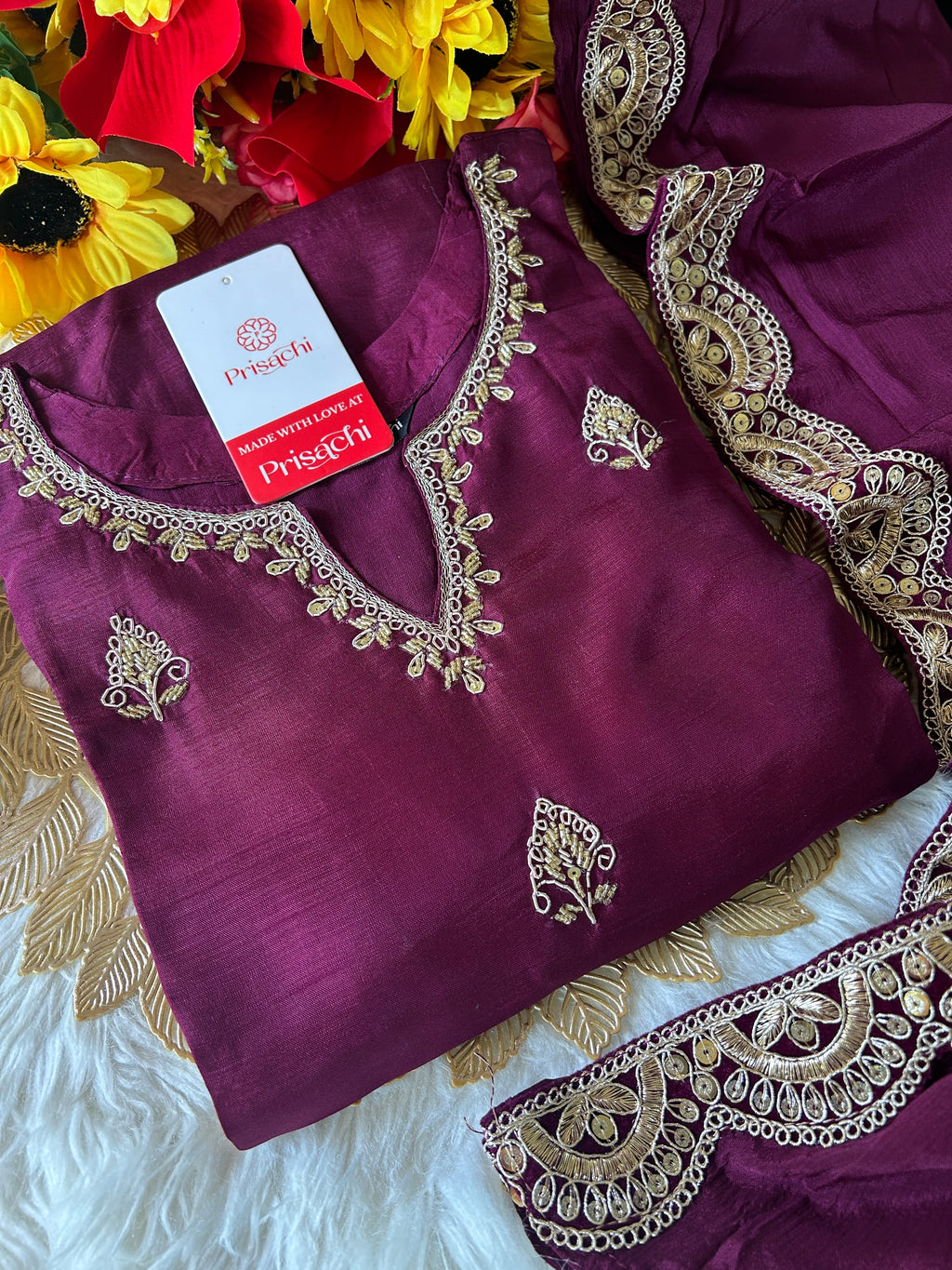 Purple embroidered kurta Pant  with dupatta