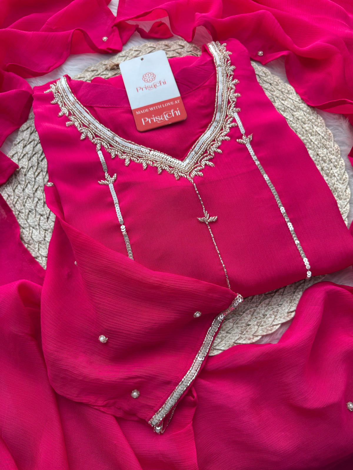 Pink Embroidered Ethnic Kurti Sharara Set with Dupatta