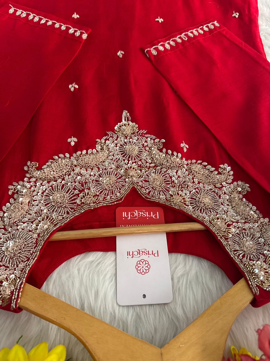 Red Embroidered kurta Pant with dupatta