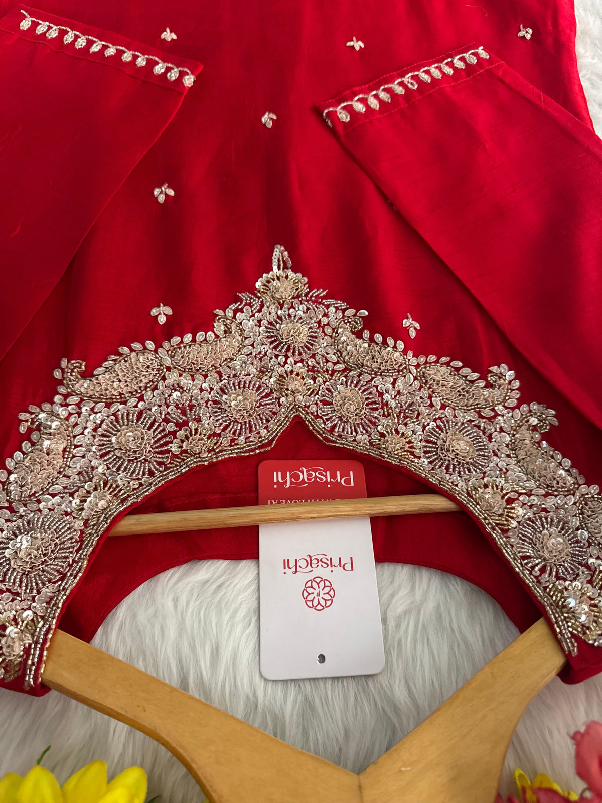 Red Embroidered kurta Pant with dupatta