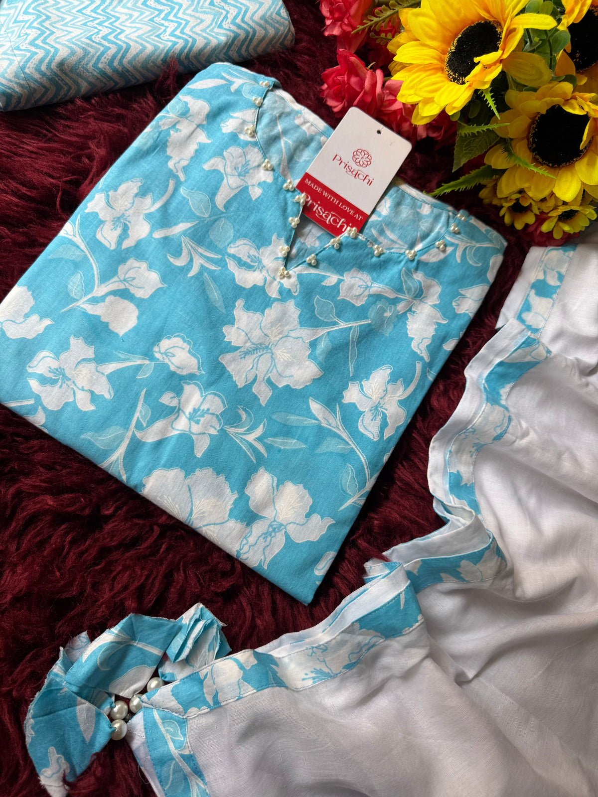 Cotton  A-line Kurti with pockets, comfy pant, and dupatta