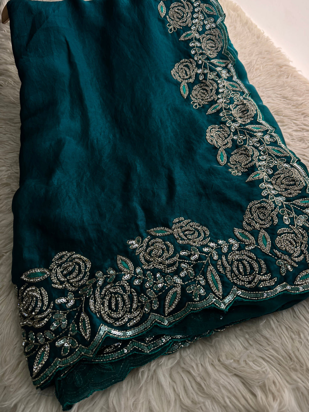 Prisachi Sea Green Designer Saree with Unstitched Blouse