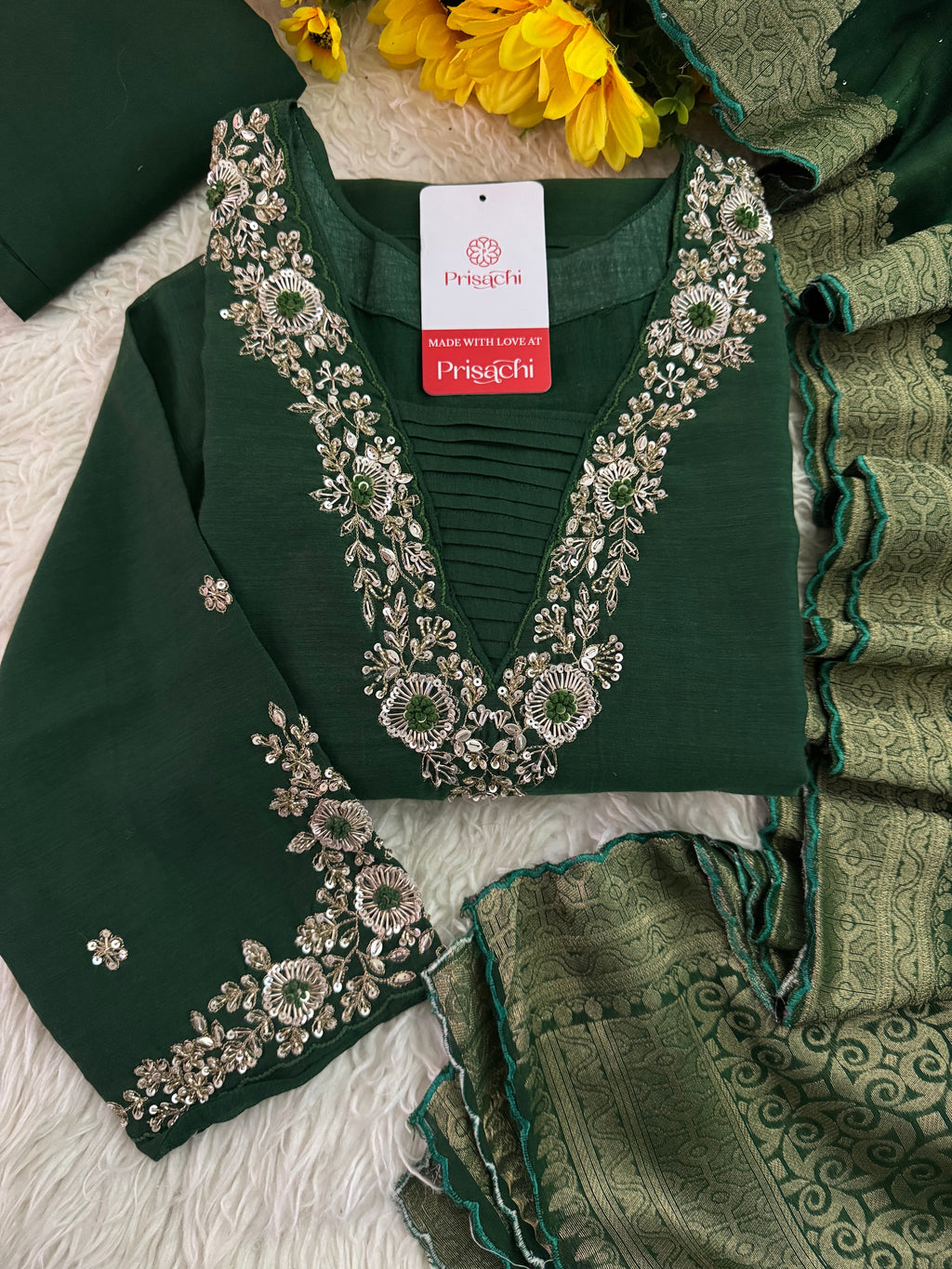 Brown hand embroidered kurta pant with dupatta