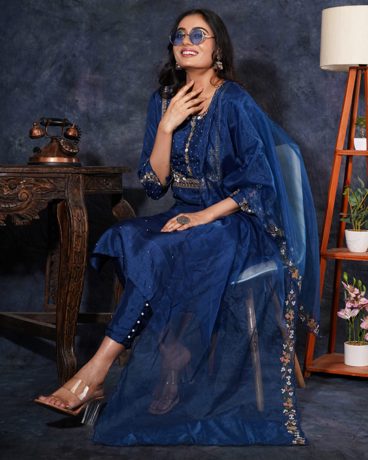 Blue Designer Embroidered Ethnic Kurta Set with Pant & Dupatta