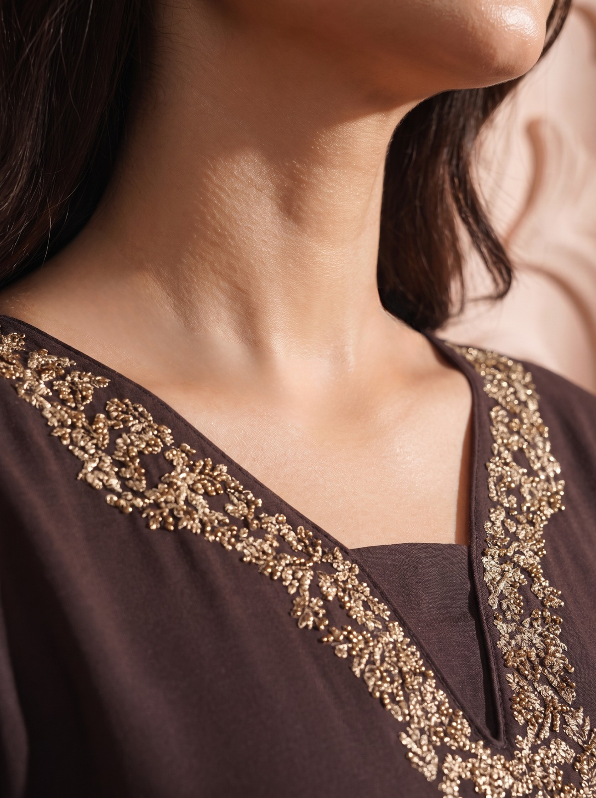 Brown Zardozi Embroidered Kurta Set with Banarasi Dupatta & Pants |Festive Ethnic Suit
