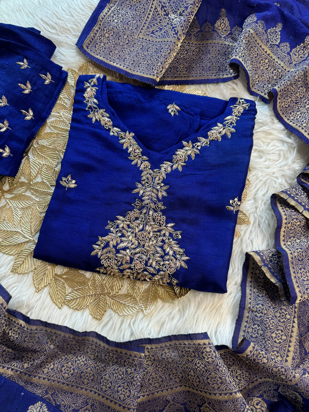 Blue Designer Kurti set with Banarasi Duptta