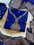 Blue Designer Kurti set with Banarasi Duptta