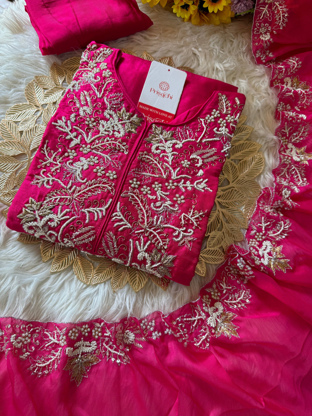 Pink Designer Embroidery Kurti pant with embroidered Work duptta