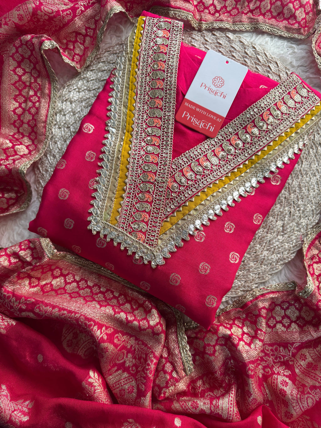 Prisachi Pink Embroidered kurta bottom with dupatta