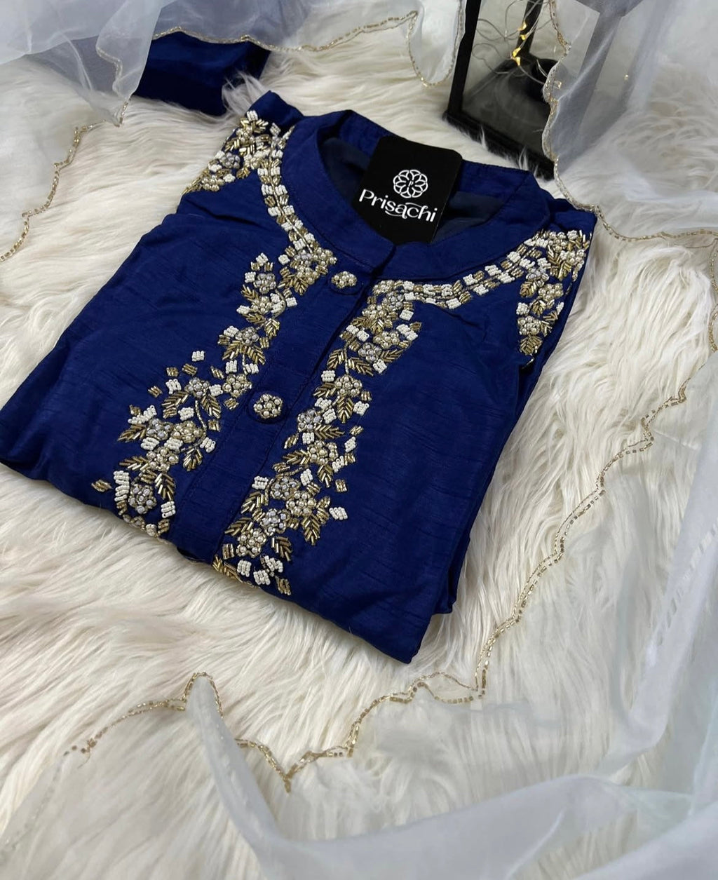 Blue embroidered kurta set with dupatta
