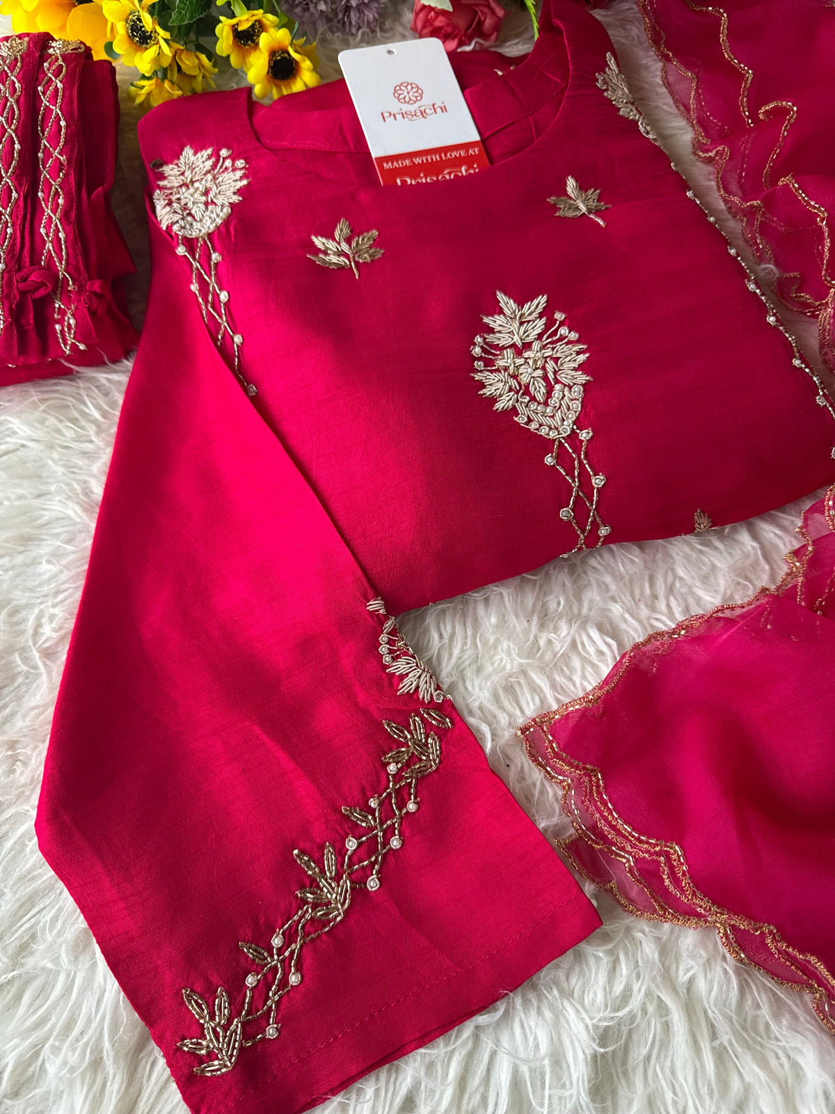 Pink Designer Embroidered kurta set with dupatta