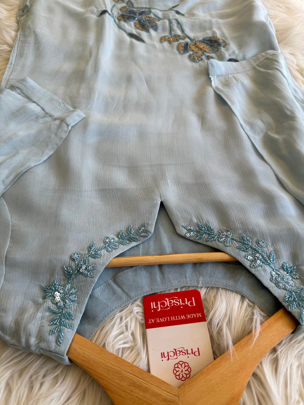 pastel blue embroidered kurta Pant  with dupatta