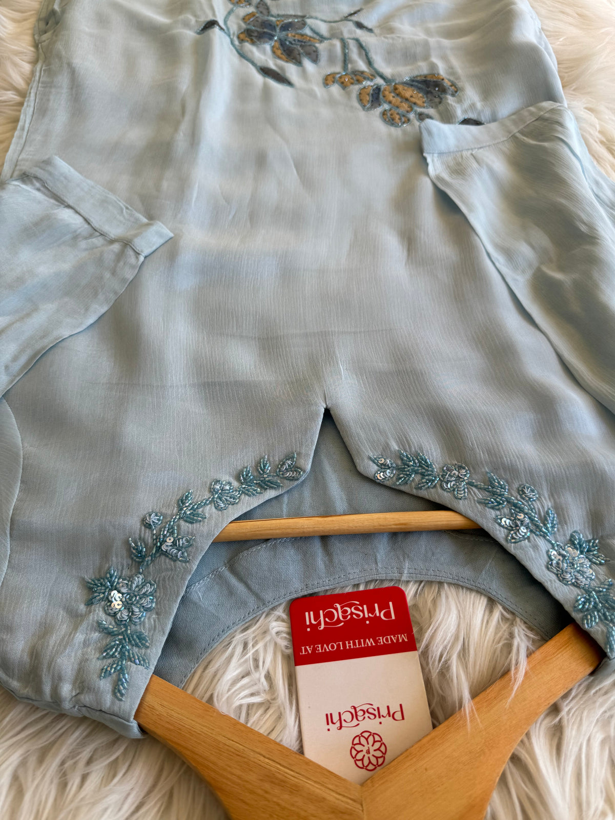 pastel blue embroidered kurta Pant  with dupatta