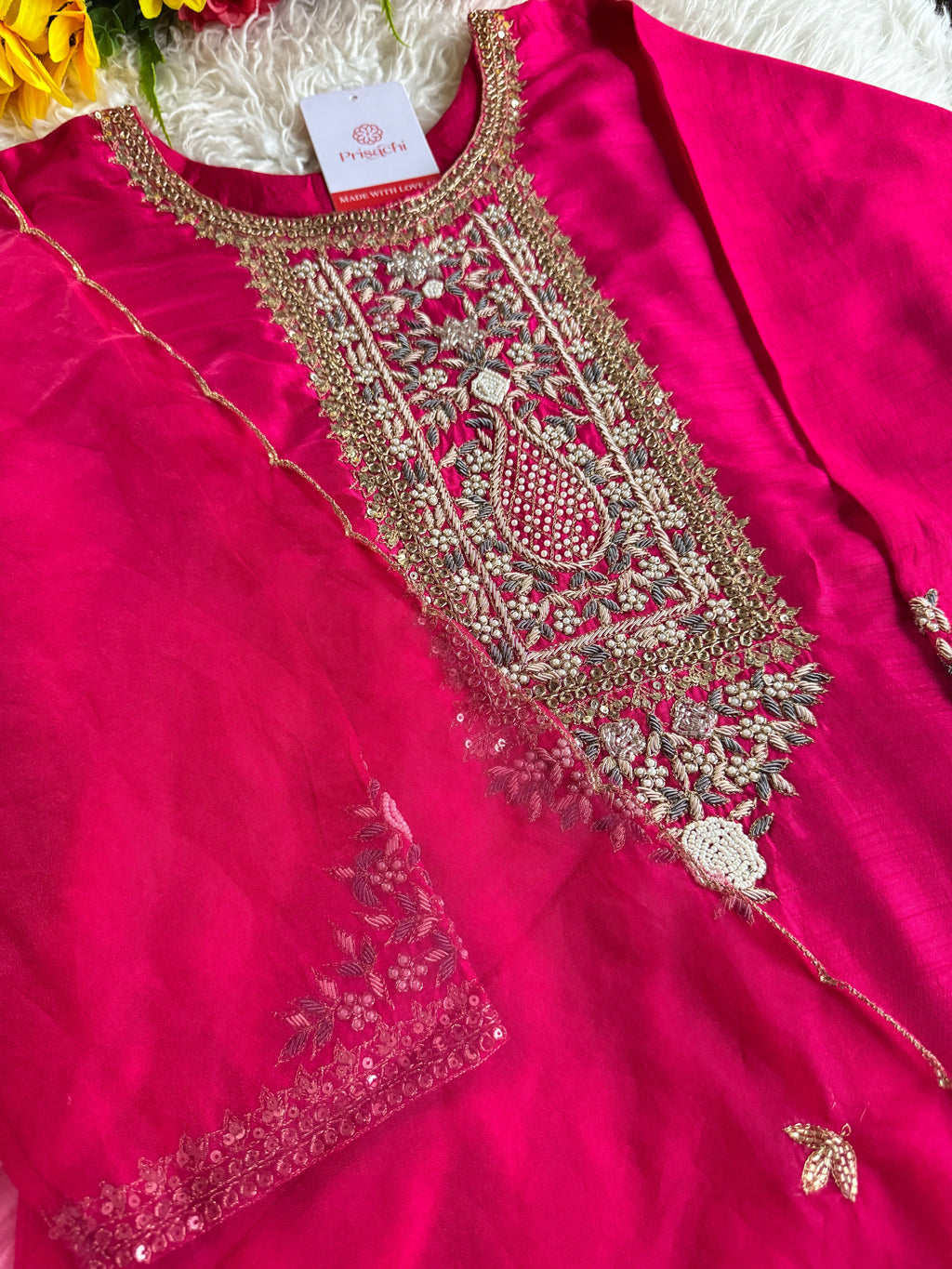 Pink designer embroidered kurta set with dupatta