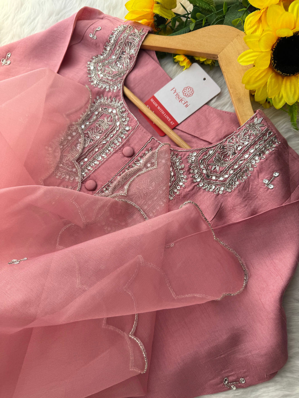 Pink embroidered kurta set with dupatta