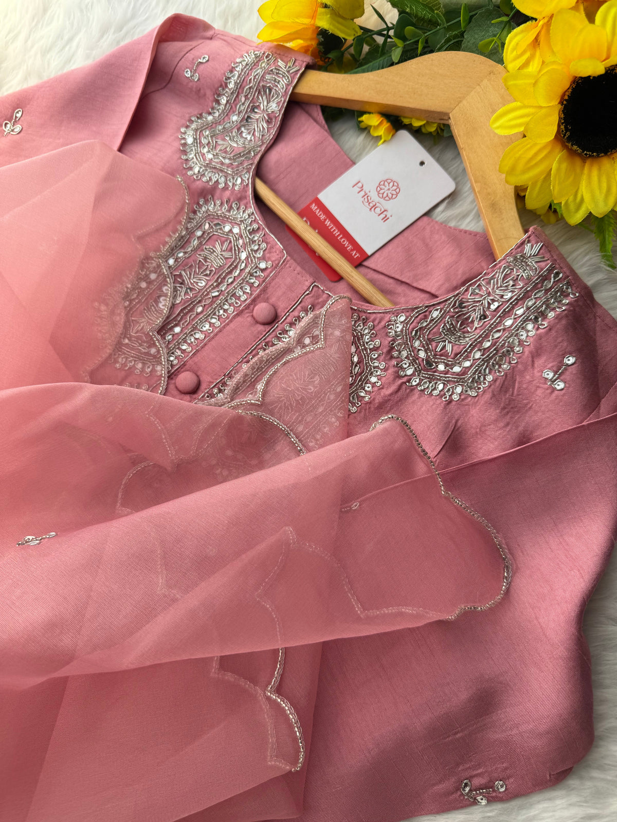 Pink embroidered kurta set with dupatta