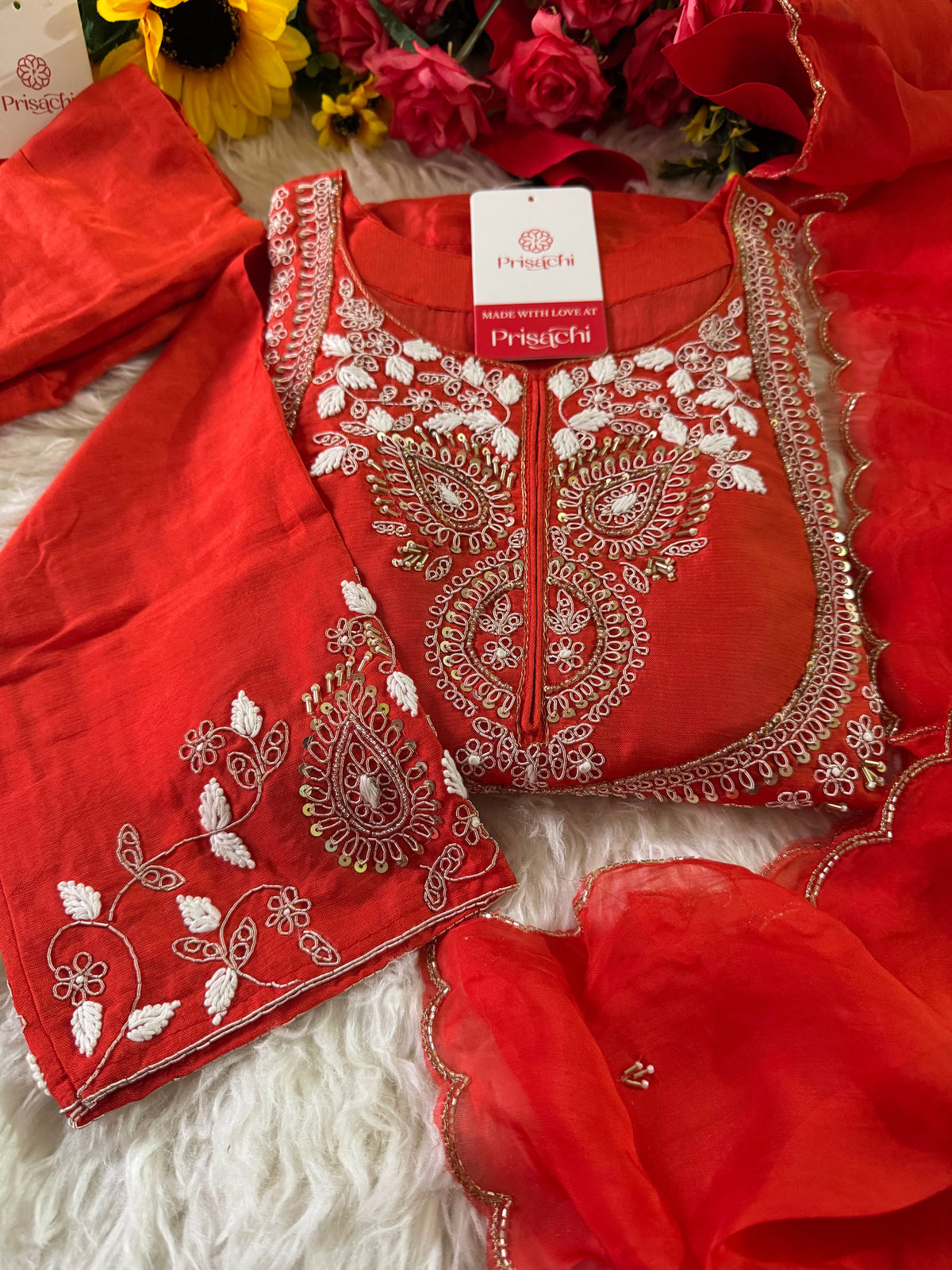 Orange Embroidered Kurta bottom With Dupatta