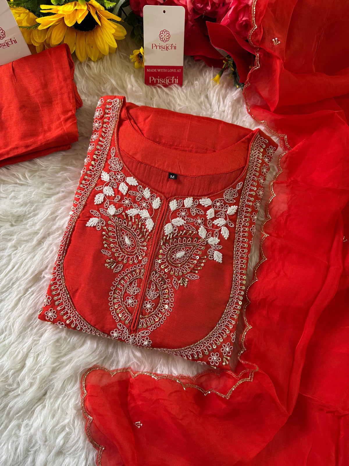 Orange Embroidered Kurta bottom With Dupatta