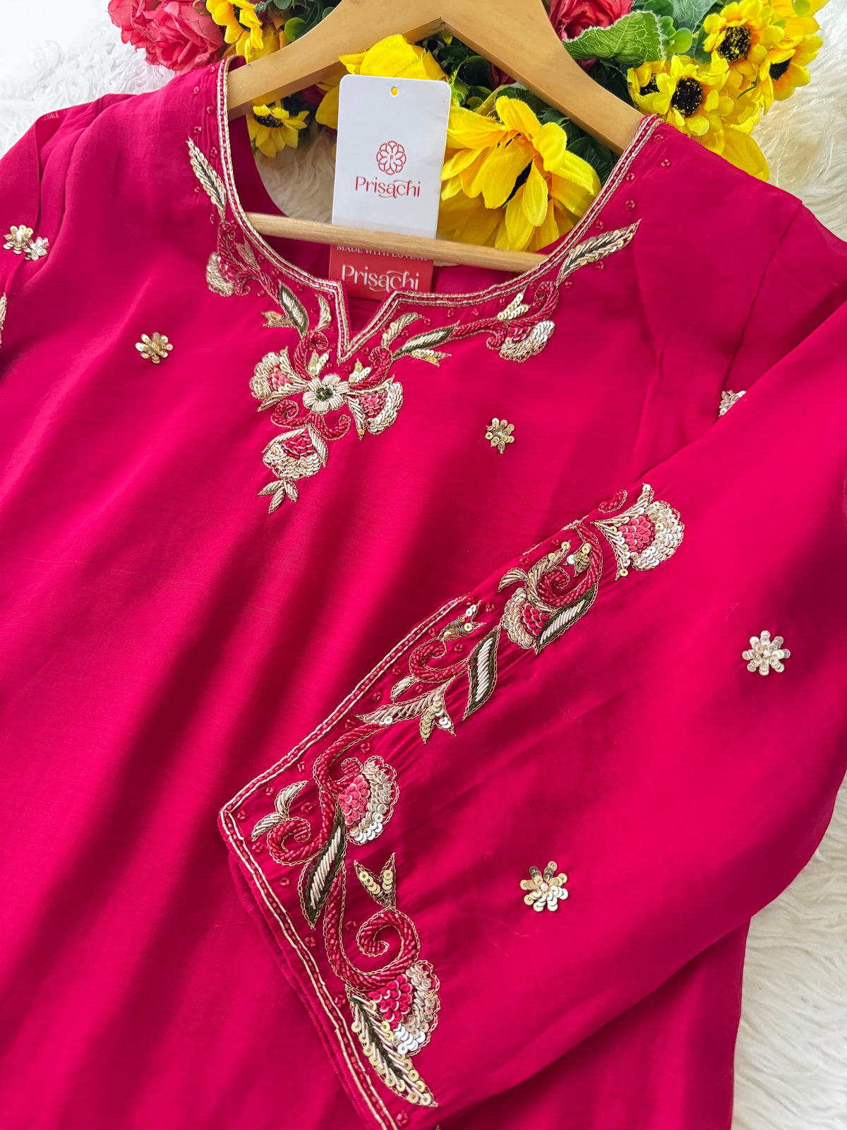 Prisachi Pink Embroidered kurta bottom with dupatta