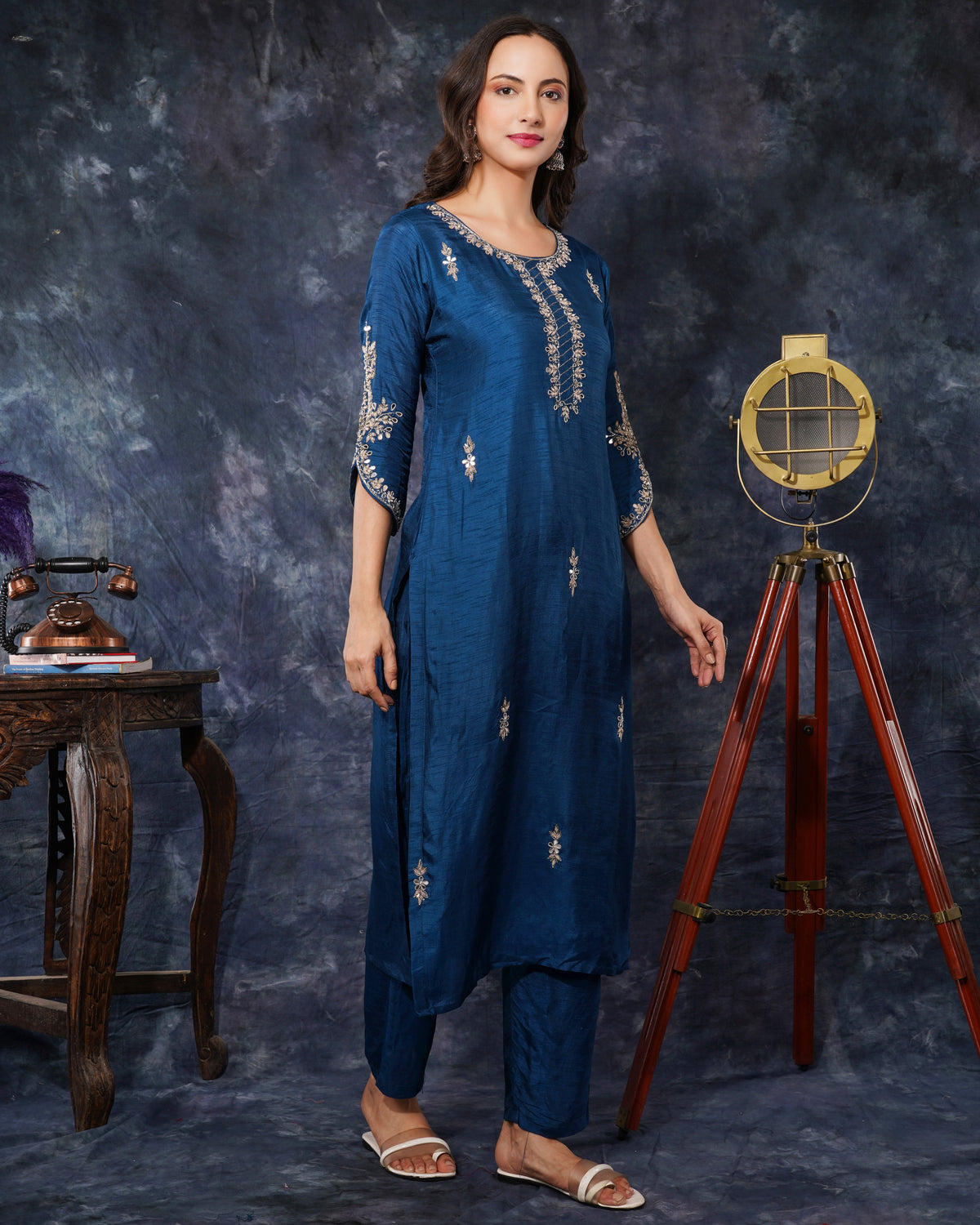 Blue embroidered kurta set with dupatta