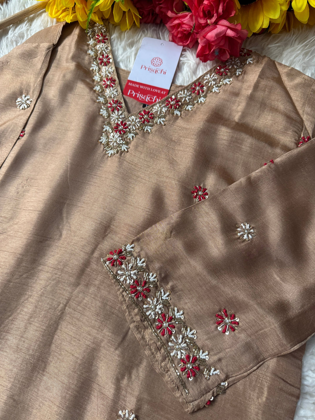 Brown Designer Kurti pant  with Banarasi Duptta