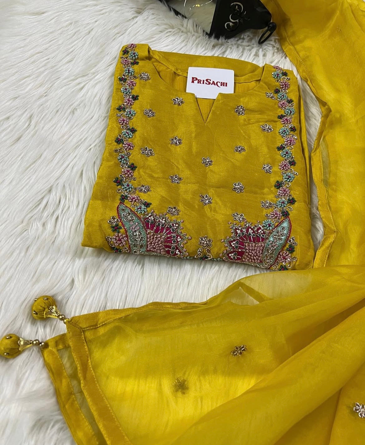 Black embroidered cotton silk kurta set with dupatta