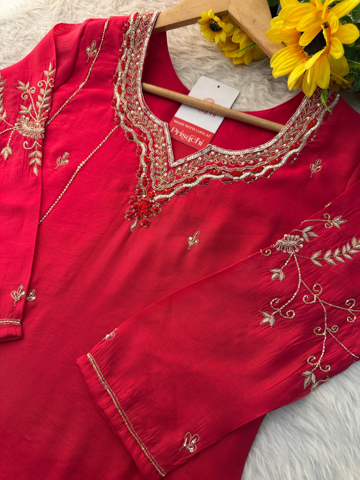 Pink Embroidered A-Line kurta set with dupatta and Pant
