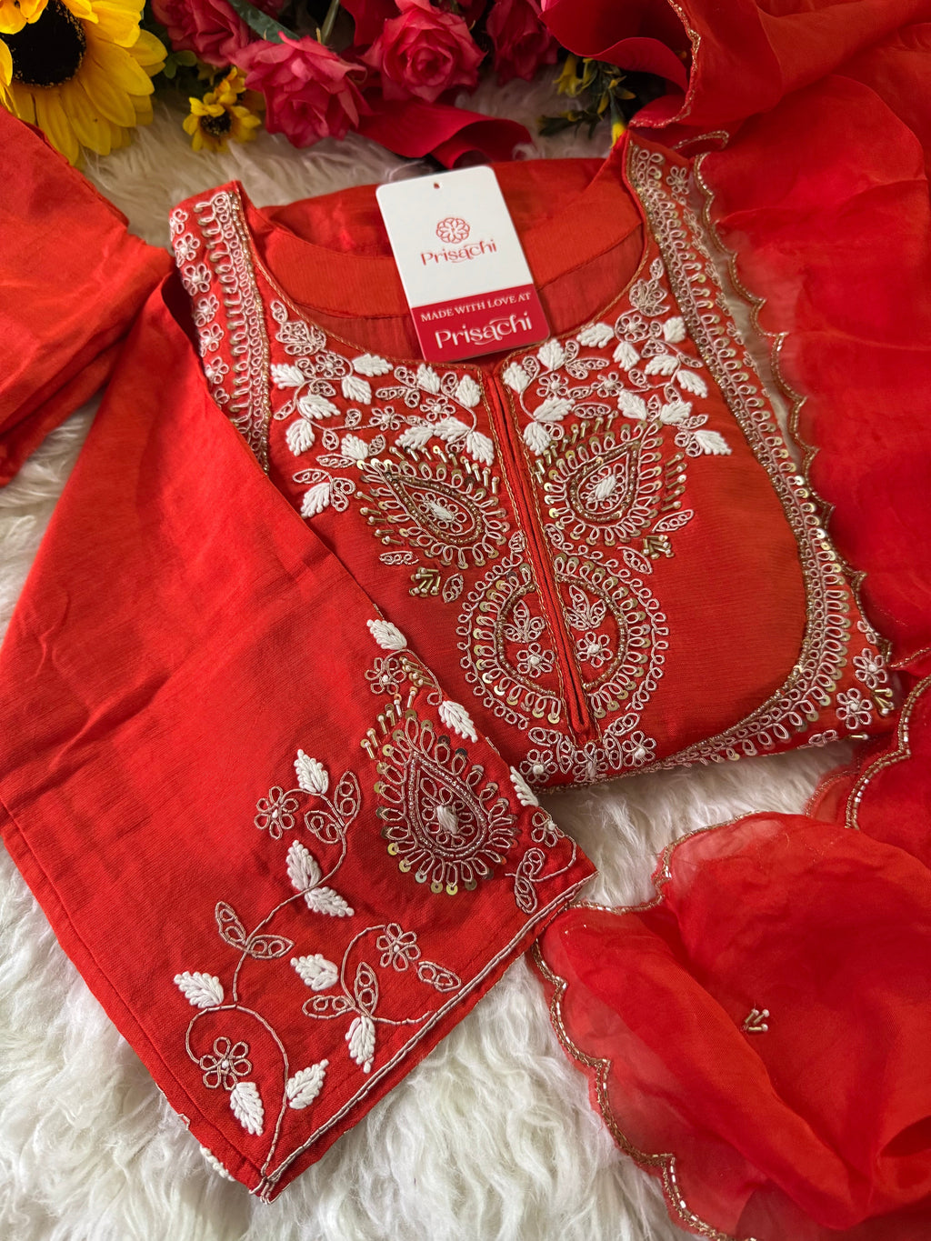 Orange Embroidered Kurta bottom With Dupatta