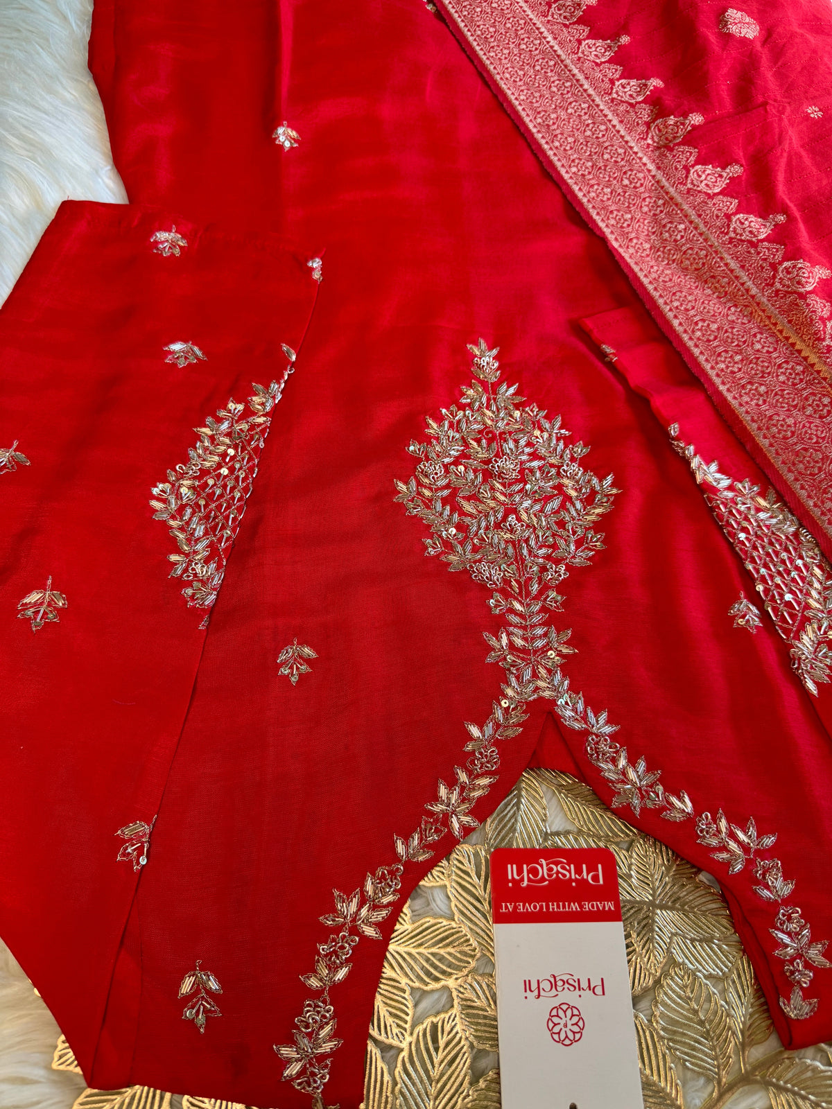 Red Designer Kurti set with Banarasi Duptta