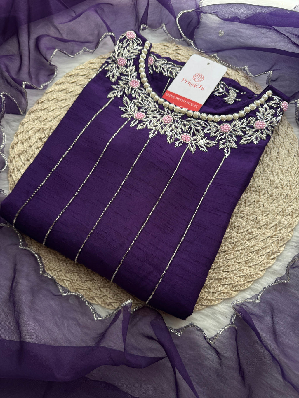 PriSachi Purple Embroidered kurta Pant  with dupatta
