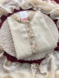 Off White Designer Embroidered Kurta set with dupatta with Pant