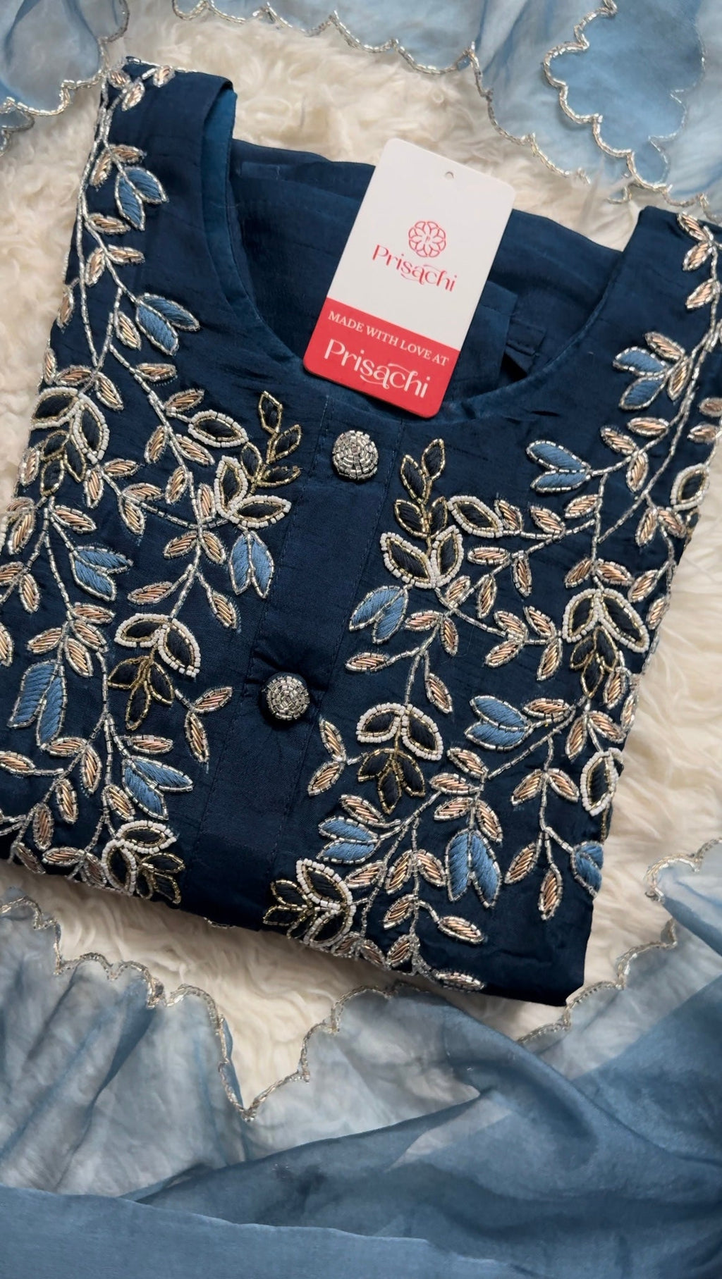 Blue embroidered kurta Bottom with dupatta
